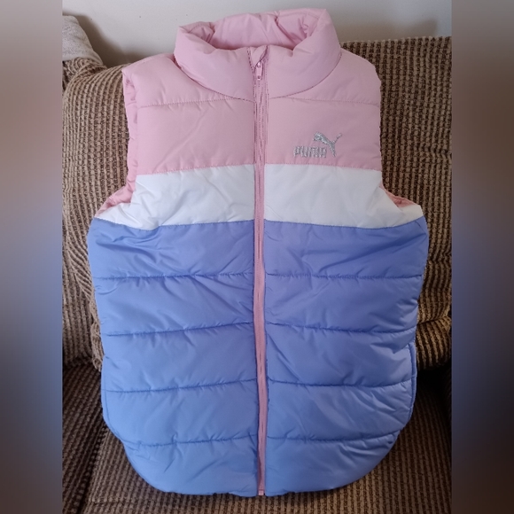 Puma Color Block Puffer Vest Size Medium 10/12 Big Girls - Pink, Purple, White - Picture 1 of 10